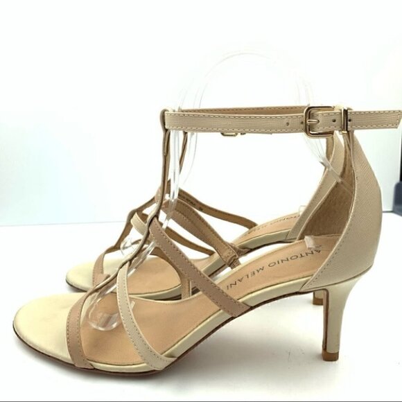 Antonio Melani heels 8 tan beige Leather t-strap - Picture 5 of 13